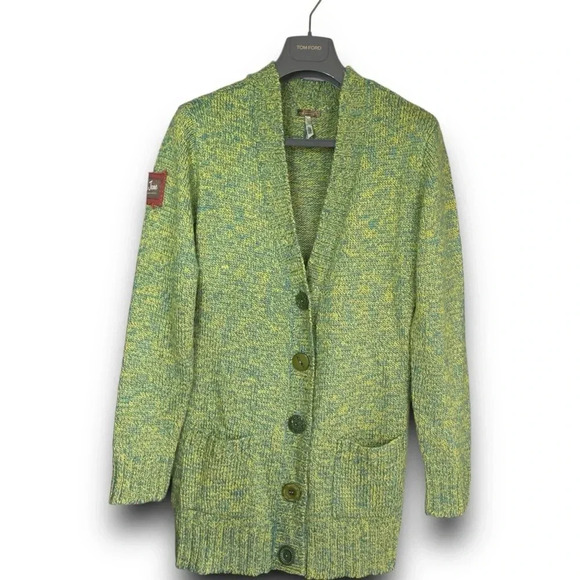 Matilda Jane Green Multi Wool Cardigan‎ Long Sweater V-Neck Button Up Pockets M - Picture 1 of 8